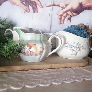 Floral and Green Ceramic Creamer Set